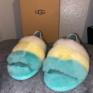 Toddler girl slippers size 10 in color teal, yellow and white